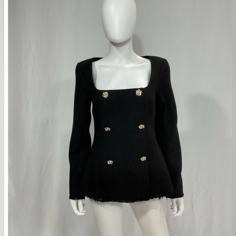 NWT Reformation Colleen' Black Long Sleeve Square Neck Top Size 2 - Picture 2 of 9